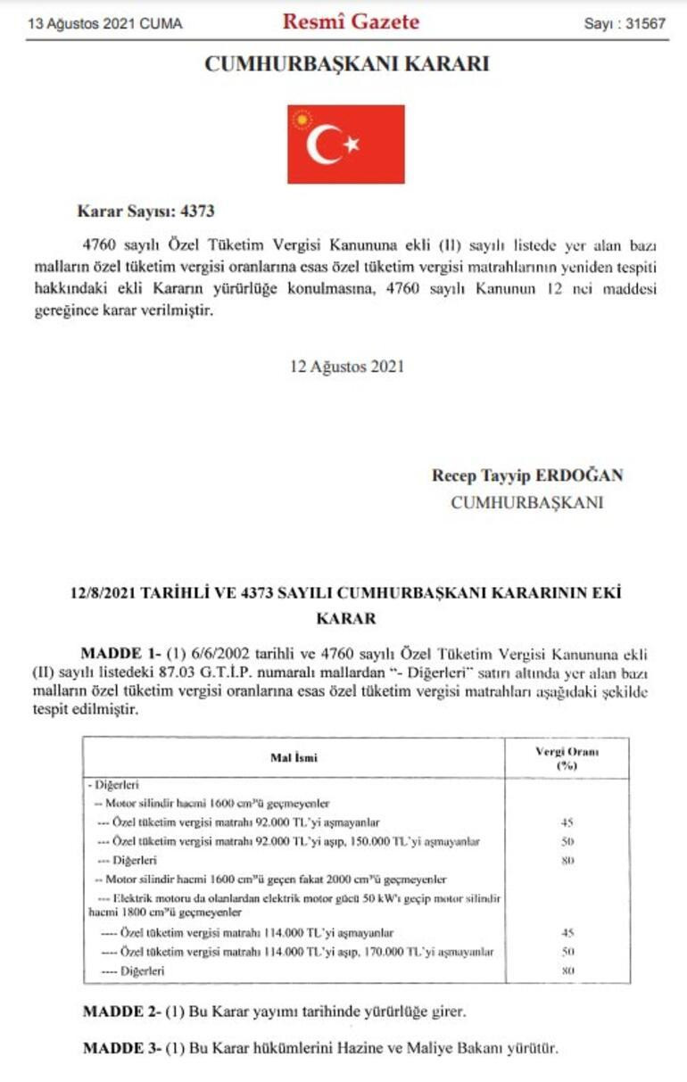 Binek Otomobil ÖTV Matrah Oranlarında Değişiklik - Resim: 1