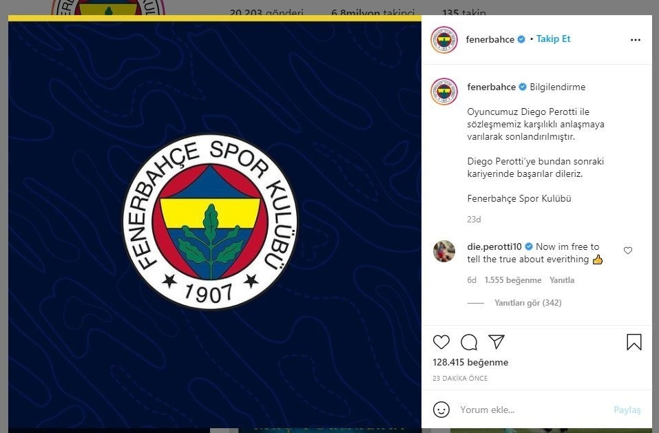 Sözleşmesi Feshedilen Perotti'den Fenerbahçe'ye Gönderme! - Resim: 1