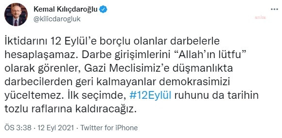 Kılıçdaroğlu: İlk Seçimde 12 Eylül Ruhunu Tozlu Raflara Kaldıracağız! - Resim: 1