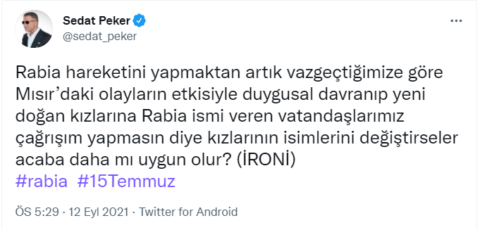 Sedat Peker'den Rabia Göndermesi! Kızlarının İsimlerini.. - Resim: 1