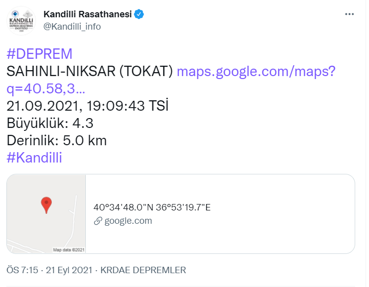 Son Dakika: Tokat'ta Deprem! - Resim: 1