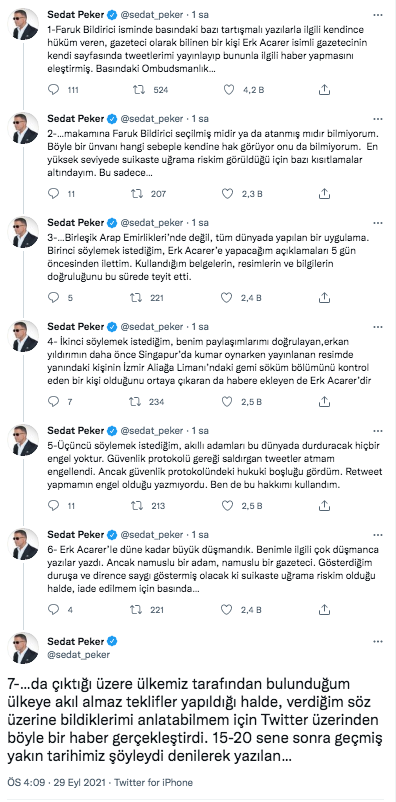 Erk Acarer, Kendisini Savunan Sedat Peker'e Teşekkür Etti - Resim: 1