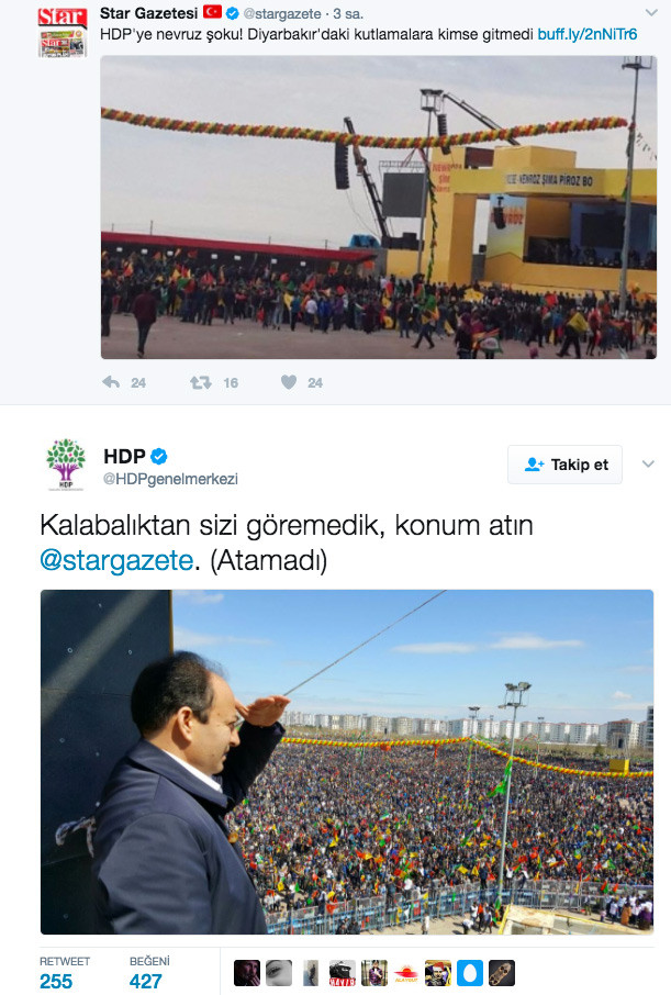 HDP'den Star ve Akşam'a fotoğraflı yanıt: Kalabalıktan sizi göremedik, konum atın! - Resim: 1