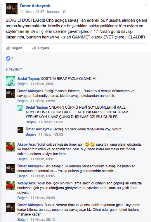 İBB çalışanından skandal paylaşım: Bunların karıları ve kızları evet'çilere helal! - Resim: 1