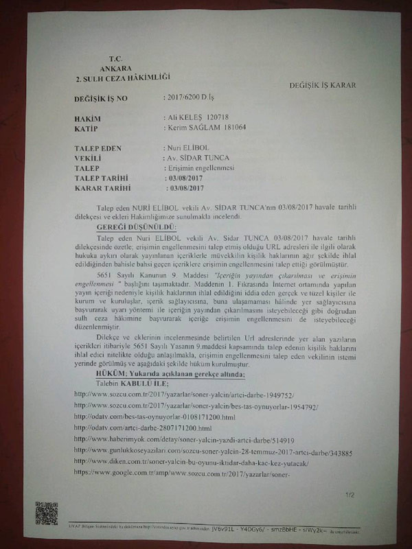 Soner Yalçın'ın Artçı darbe ve Beş Taş Oynuyorlar yazılarına erişim engeli - Resim: 1