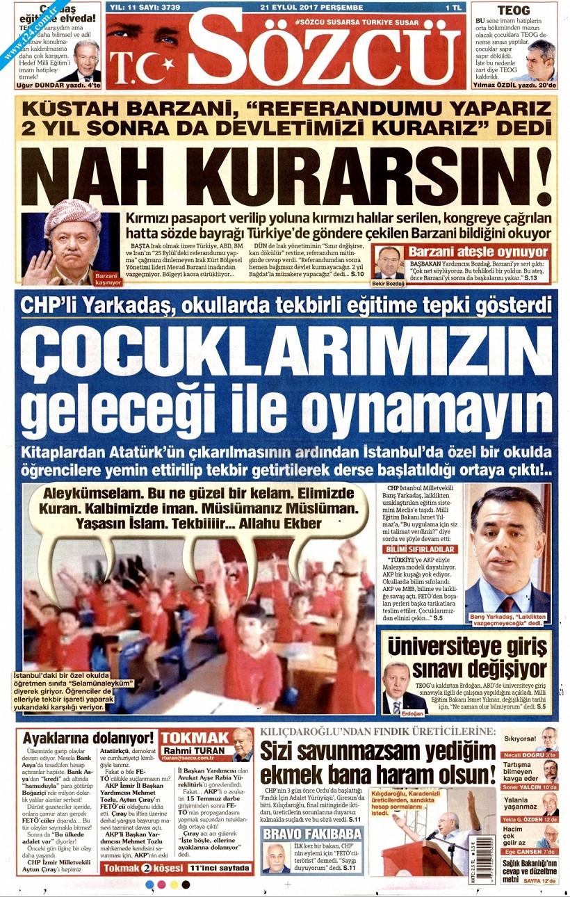 Sözcü'den Barzani'ye şok manşet: Nah kurarsın! - Resim: 1