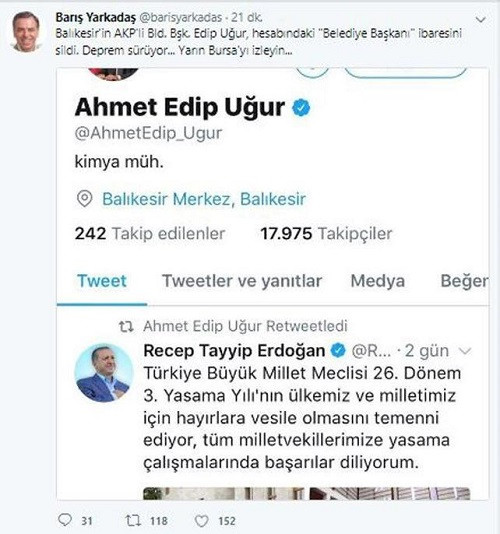 Edip Uğur Twitter'da Balıkesir Büyükşehir Belediye Başkanı unvanını kaldırdı - Resim: 1