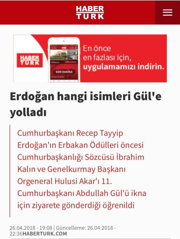 Habertürk yayından kaldırdı: Erdoğan, ikna için Kalın ve Akar'ı Gül'e yolladı iddiası - Resim: 1