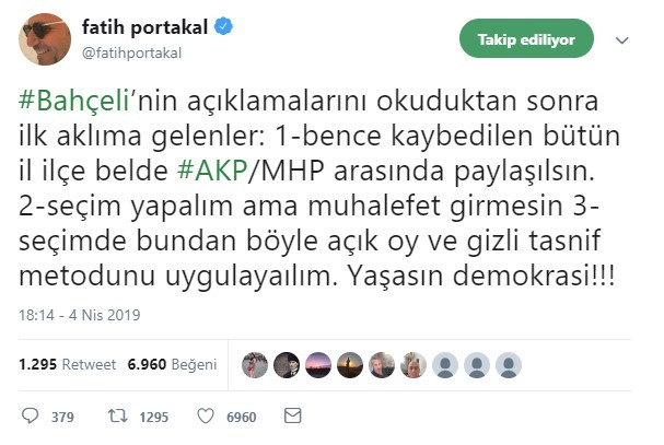 Fatih Portakal'dan Bahçeli'ye flaş tepki: Seçime gerek yok, belediyeler AKP/MHP arasında paylaşılsın - Resim: 1