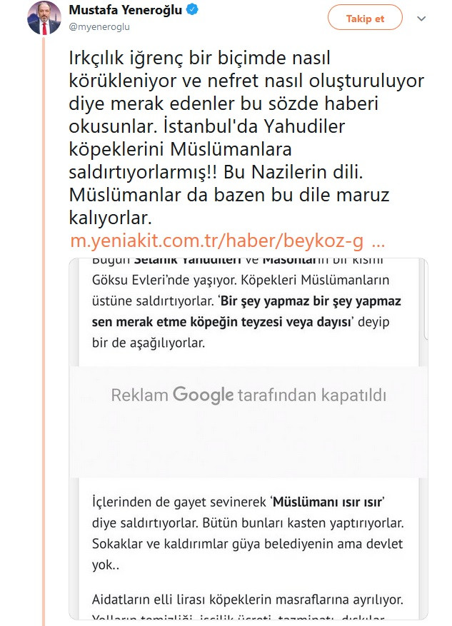 AKP'li Yeneroğlu Akit'e ateş püskürdü: Bu Nazilerin dili - Resim: 1