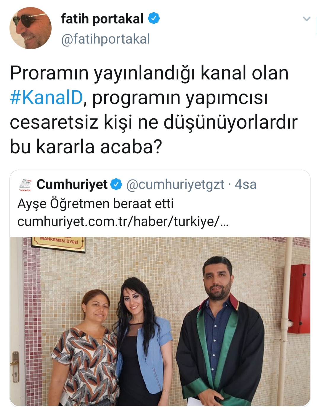 Fatih Portakal'dan Ayşe Öğretmen paylaşımı: Programın cesaretsiz yapımcısı ne düşünüyordur acaba? - Resim: 1