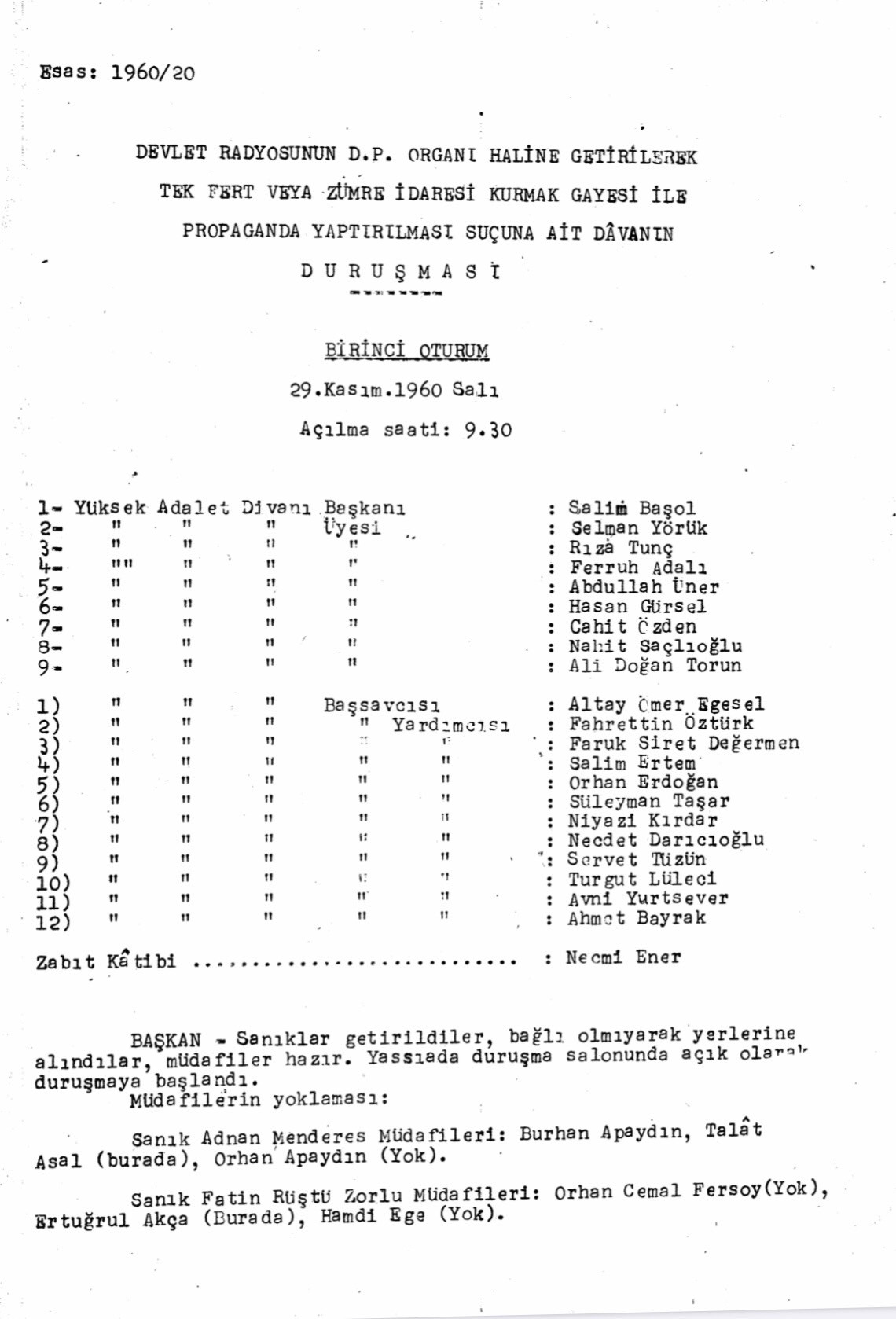 Menderes'in yargılandığı Devlet Radyosu davasının tarihi zabıtları - Resim: 1