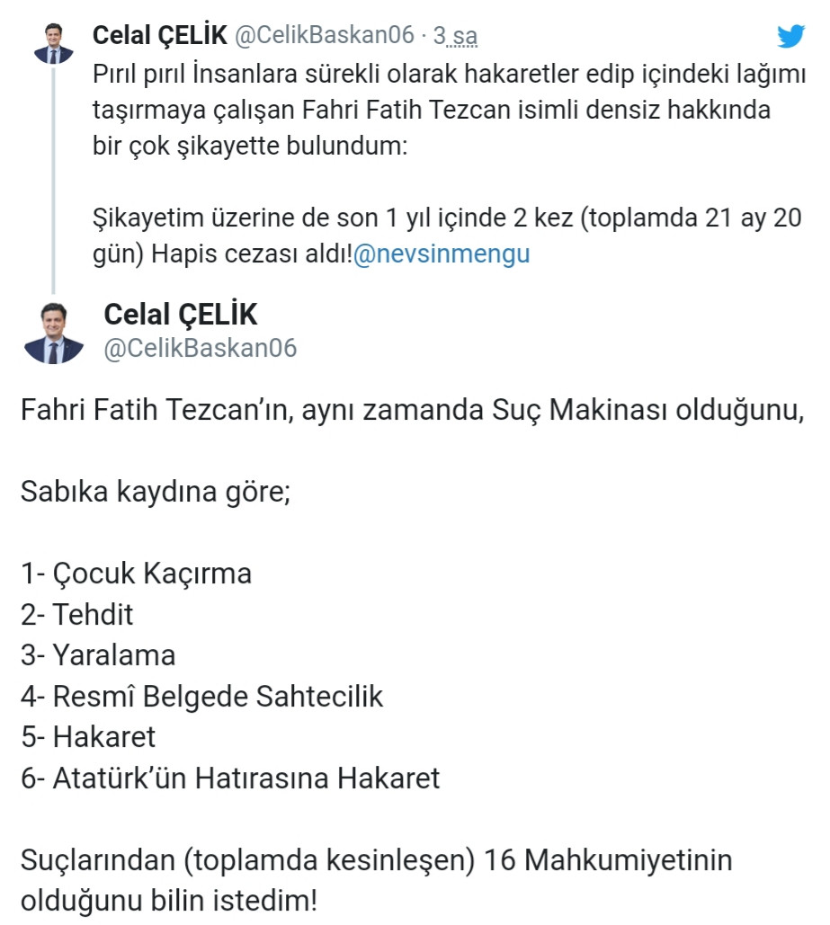 Fatih Tezcan'ın sabıka kaydını paylaştı: Çocuk kaçırma ...
