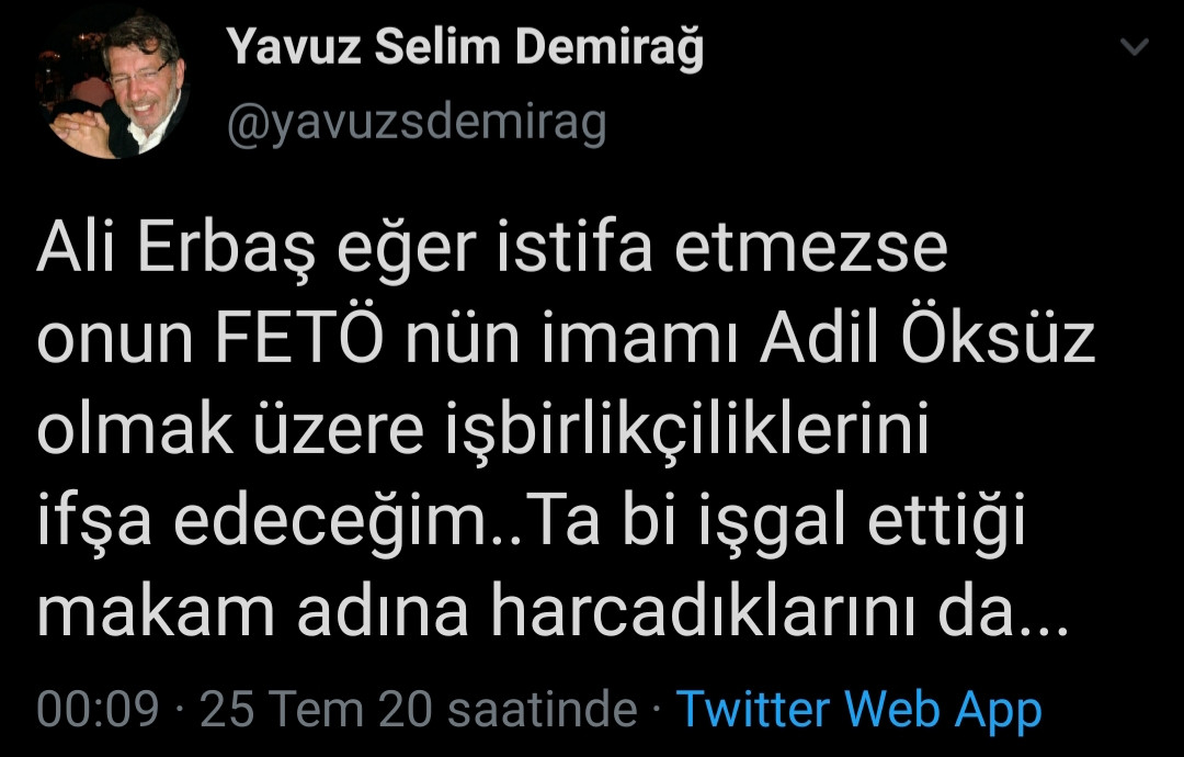 Yeniçağ yazarı: Ali Erbaş istifa etmezse Adil Öksüz olmak üzere işbirlikçilerini ifşalayacağım - Resim: 2