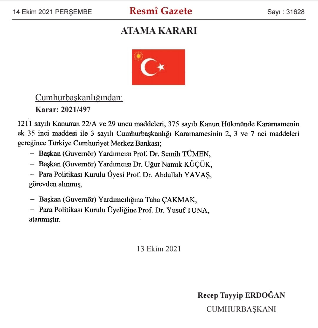 Son Dakika: Erdoğan MB'de 3 İsmi Görevden Aldı, Dolar 9,18 TL'ye Çıktı - Resim: 1