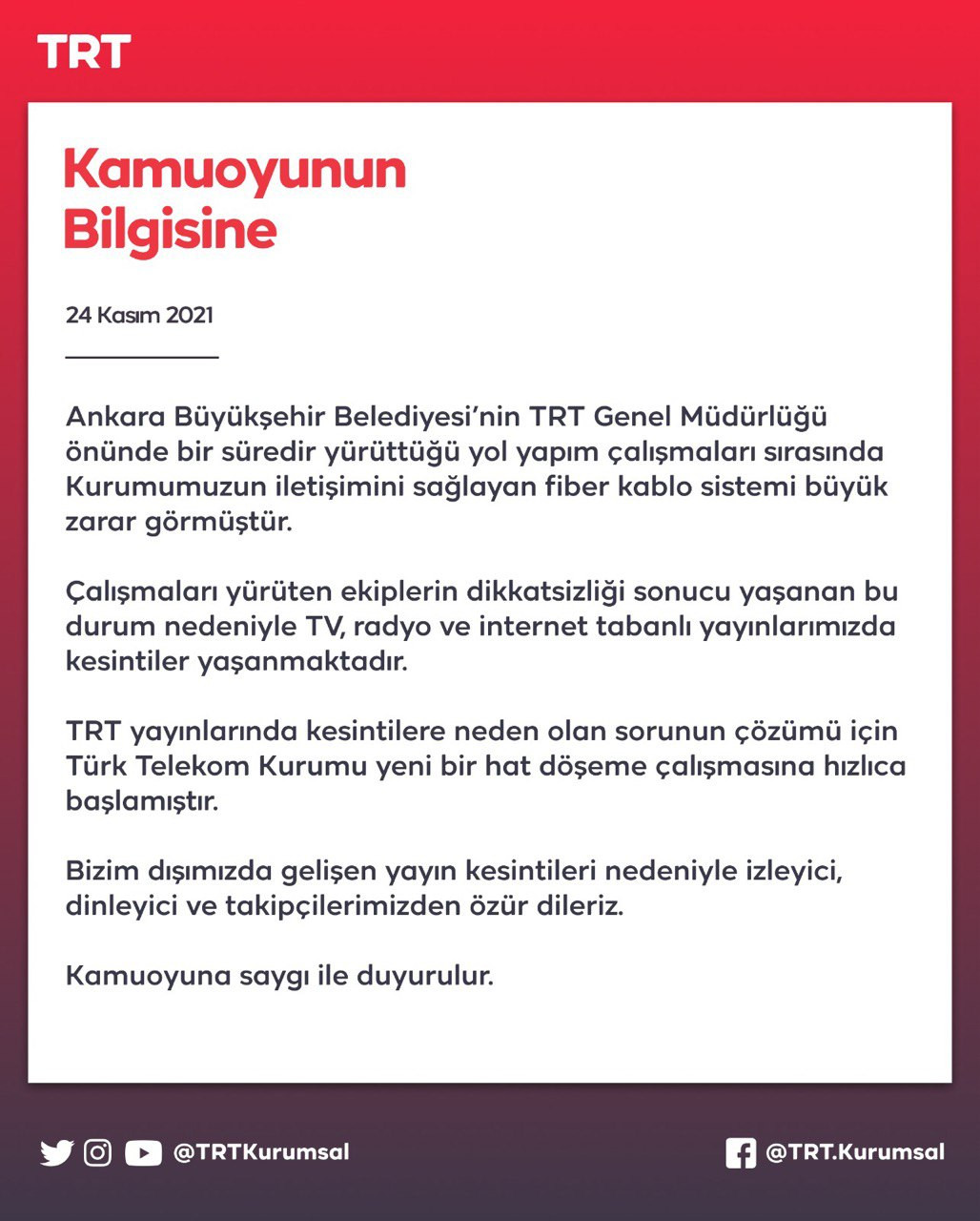 TRT Önündeki Yol Çalışması Nedeniyle Kablolar Koptu - Resim: 2