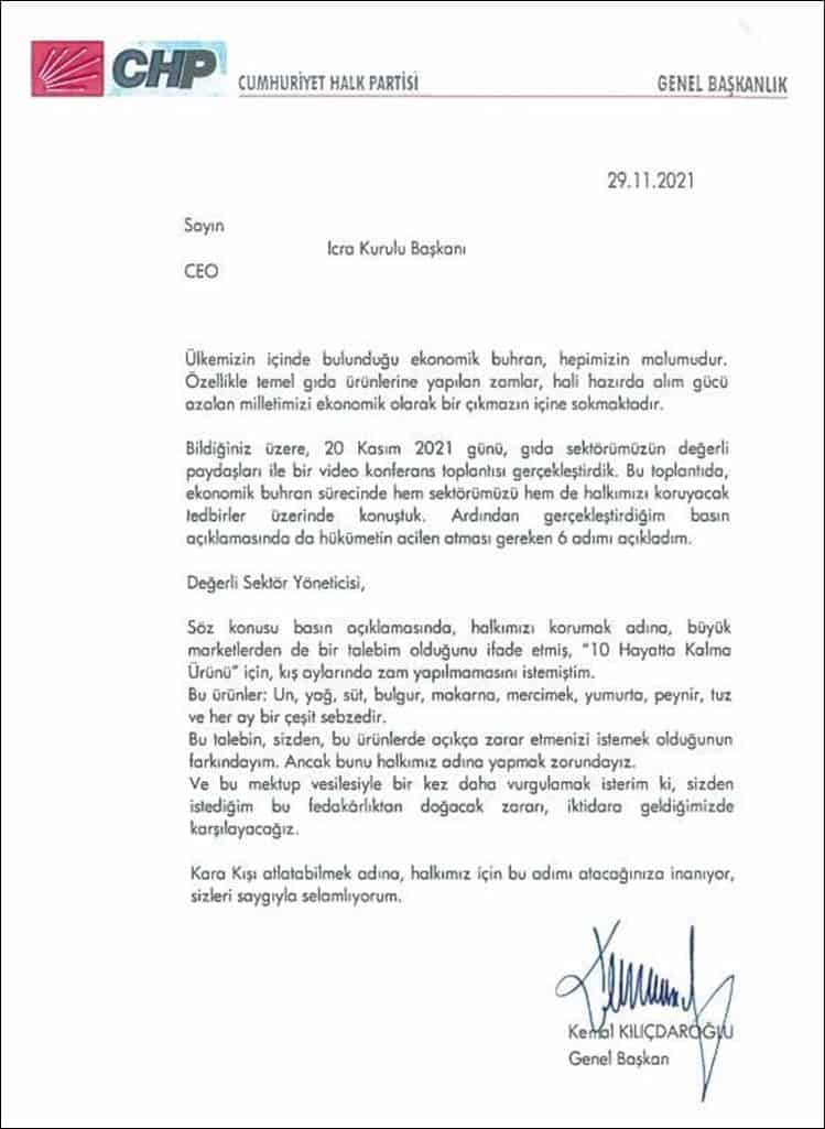 Kılıçdaroğlu'ndan Marketlere Zam Yapmayın Mektubu - Resim: 1