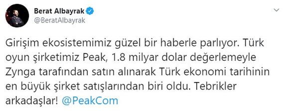 Albayrak'tan Peak açıklaması: En büyük satışlardan biri oldu!