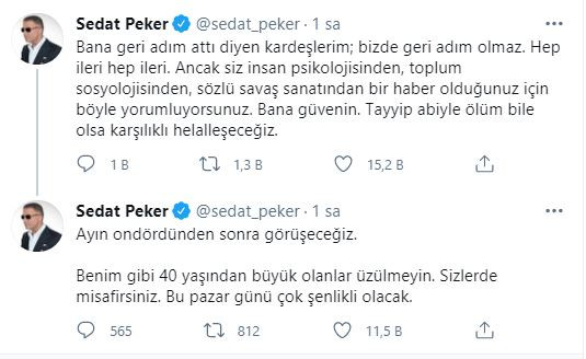 Sedat Peker'den Geri Adım Eleştirilerine Yanıt: Pazar Günü Şenlikli Olacak - Resim: 1