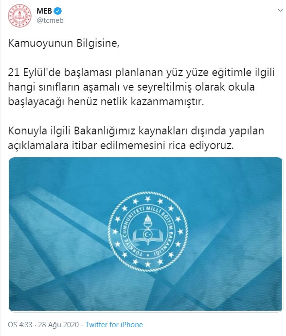 Bakanlık'tan yüz yüze eğitim açıklaması: 21 Eylül kesinleşti mi? - Resim: 1