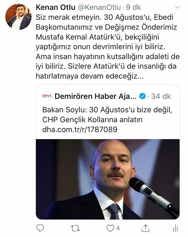 CHP'ye Atatürkçülük dersi vermeye kalkan Soylu'ya CHP'li gençten cevap - Resim: 1