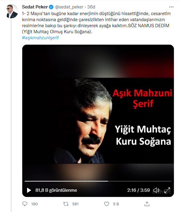 Sedat Peker Son Gelişmeleri Aşık Mahsuni Türküsüyle Yorumladı - Resim: 1