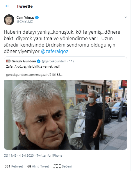 Zafer Algöz eşiyle yemek yedi haberine Cem Yılmaz'dan esprili yanıt - Resim: 1