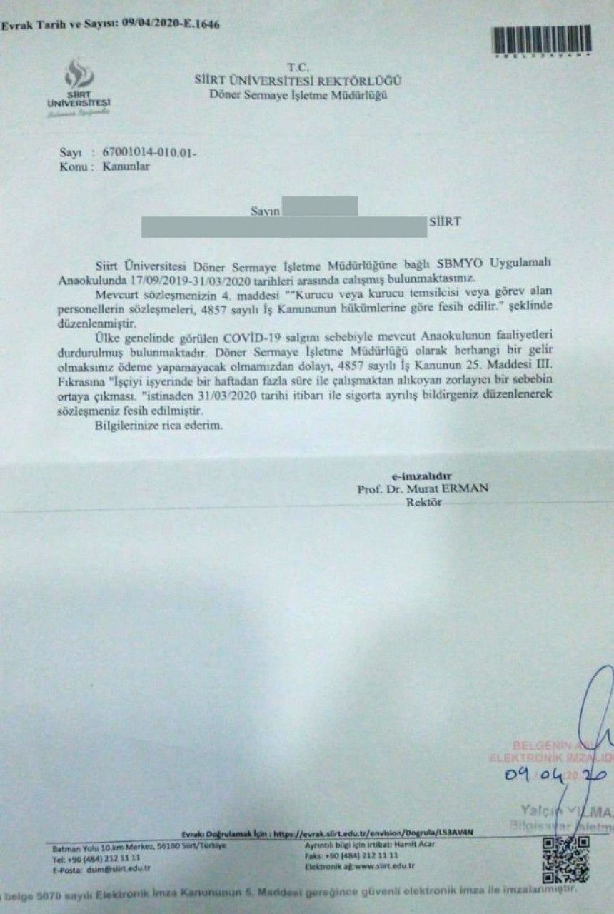 Rektör, yasağa rağmen 7 personeli işten çıkardı - Resim: 1