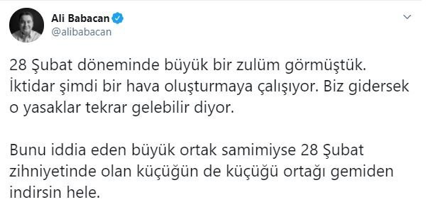 Babacan'dan Erdoğan ve Perinçek'i kızdıracak 28 Şubat paylaşımı - Resim: 1