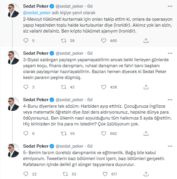 Muhalif Siyasi ve Yazarları Takibe Alan Sedat Peker'den Flaş Paylaşımlar! - Resim: 2