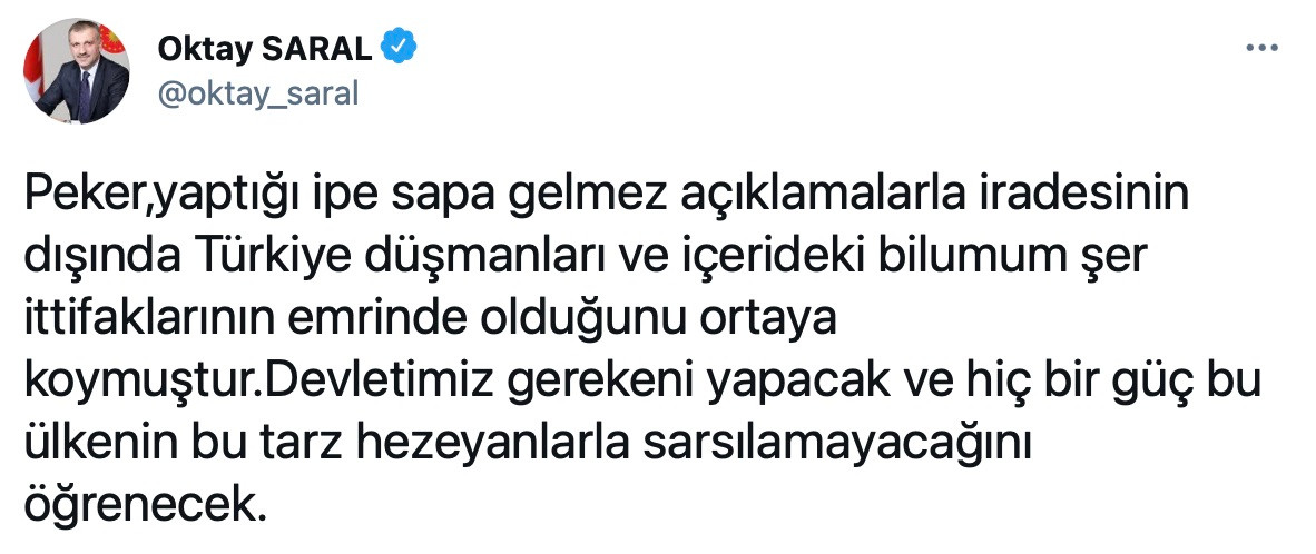 Saray'dan Peker'e Yanıt: Devlet Gerekeni Yapacak - Resim: 1