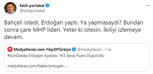 Fatih Portakal'dan YKS Paylaşımı: İkiliyi İzlemeye Devam - Resim: 1