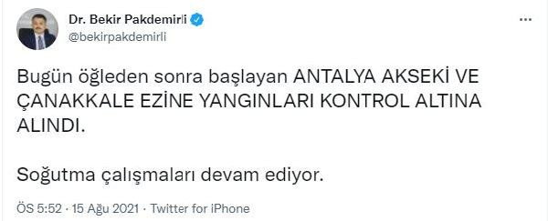 Bakan Pakdemirli'den Çanakkale ve Antalya Yangınlarına İlişkin Açıklama - Resim: 1