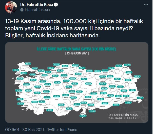 Haftalık Vaka Haritası Açıklandı! İşte Son Durum - Resim: 1