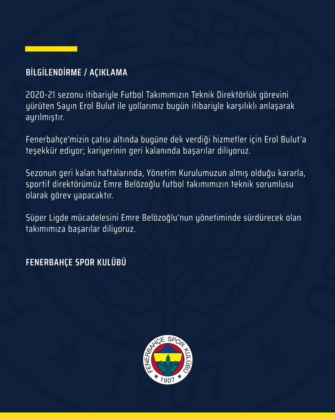 Erol Bulut Fenerbahçe'den Ayrıldı! Yeni Teknik Sorumlu Kim Olacak? - Resim: 1
