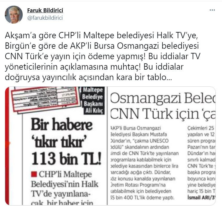 Bildirici'den CNN ve Halk TV'ye: Doğruysa Yayıncılık Adına Kara Bir Tablo - Resim: 1
