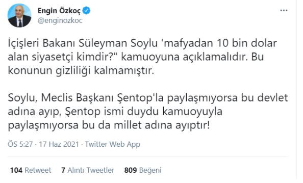 CHP'li Özkoç'tan Şentop'un 10 Bin Dolar Alan Siyasetçi Açıklamasına Tepki - Resim: 1
