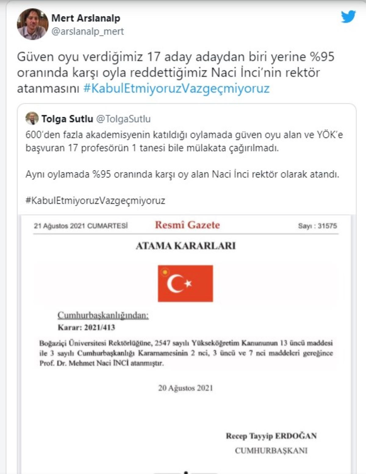 Boğaziçili Akademisyenlerden Yeni Kayyum Rektör Naci İnci'ye Tepki - Resim: 1
