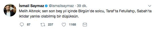 Melih Altınok'un yazısı İsmail Saymaz'ı kızdırdı: Sen bir düşüksün! - Resim: 1