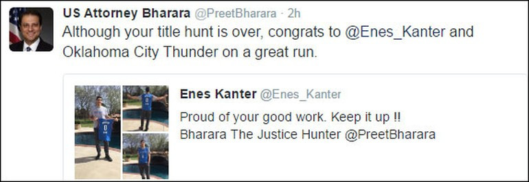 Savcı Bharara'dan Enes Kanter'e tebrik - Resim: 1