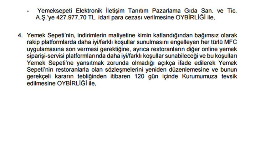 Rekabet Kurulu'ndan Yemek Sepeti'ne 427 bin lira para cezası - Resim: 2