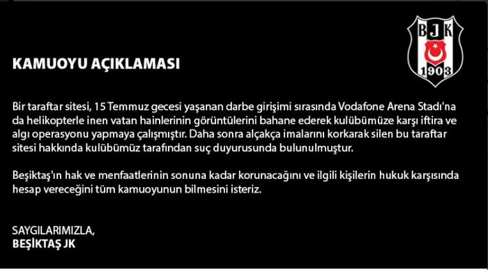 Beşiktaş o tweet'ler için kamuoyu açıklaması yaptı - Resim: 1