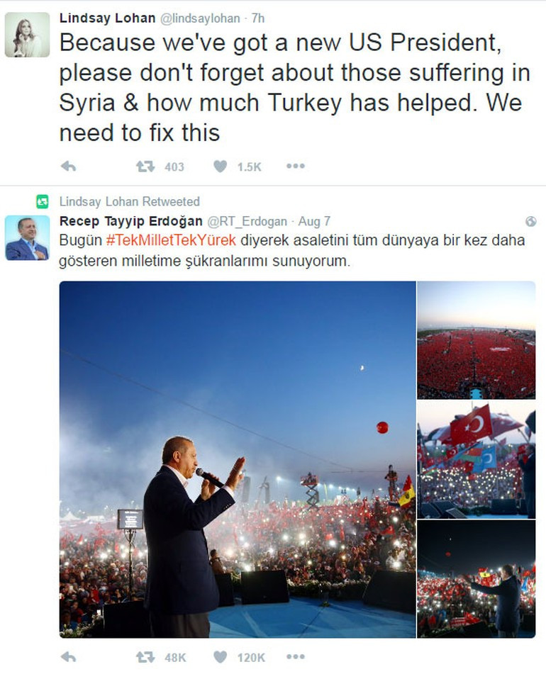 Lindsay Lohan Erdoğan'ı Retweetledi, Trump'a seslendi - Resim: 2