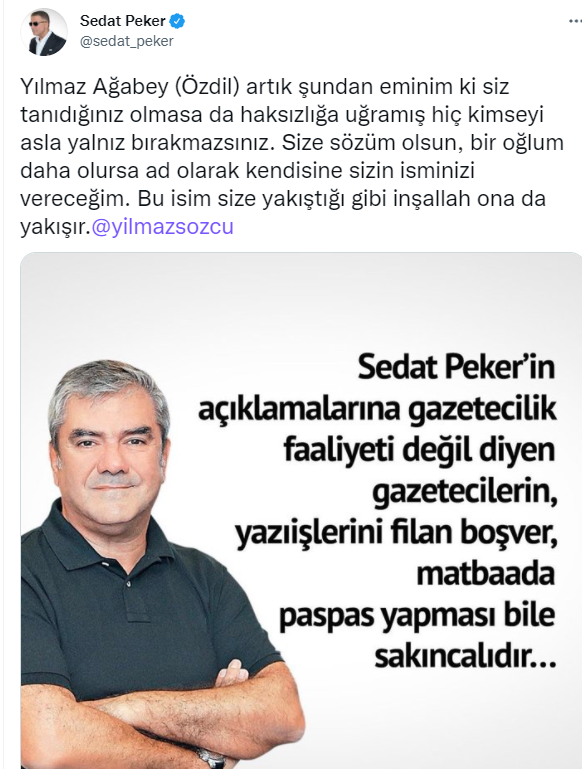 Sedat Peker'den Yılmaz Özdil'e: Bir Oğlum Daha Olursa Adınızı Vereceğim - Resim: 1
