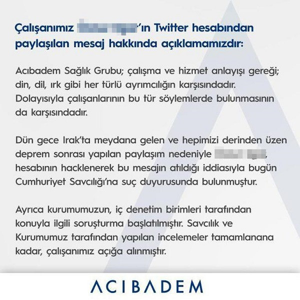 Acıbadem'den tepki çeken ırkçı mesaja açıklama - Resim: 1