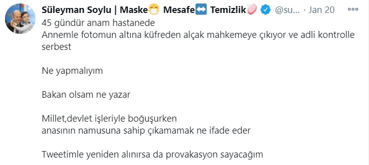 Soylu'dan Adalete İsyan: Anneme küfreden Alçak serbest kaldı - Resim: 1