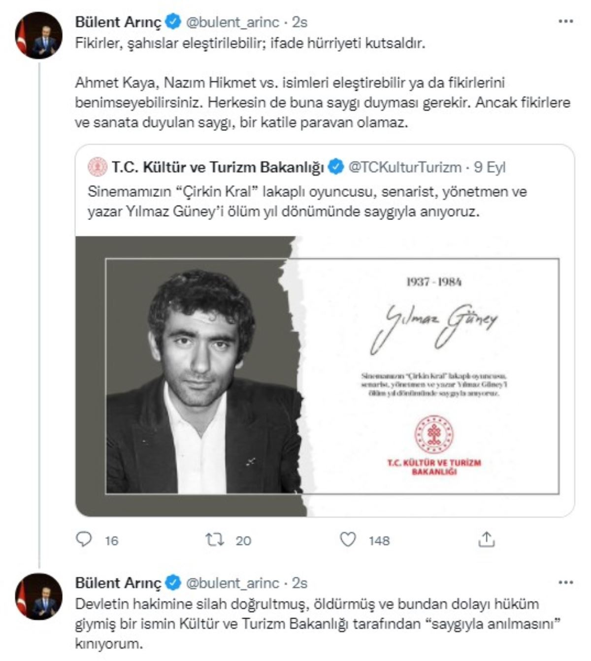 Bülent Arınç'tan Kültür Bakanlığı'na Yılmaz Güney Tepkisi - Resim: 1