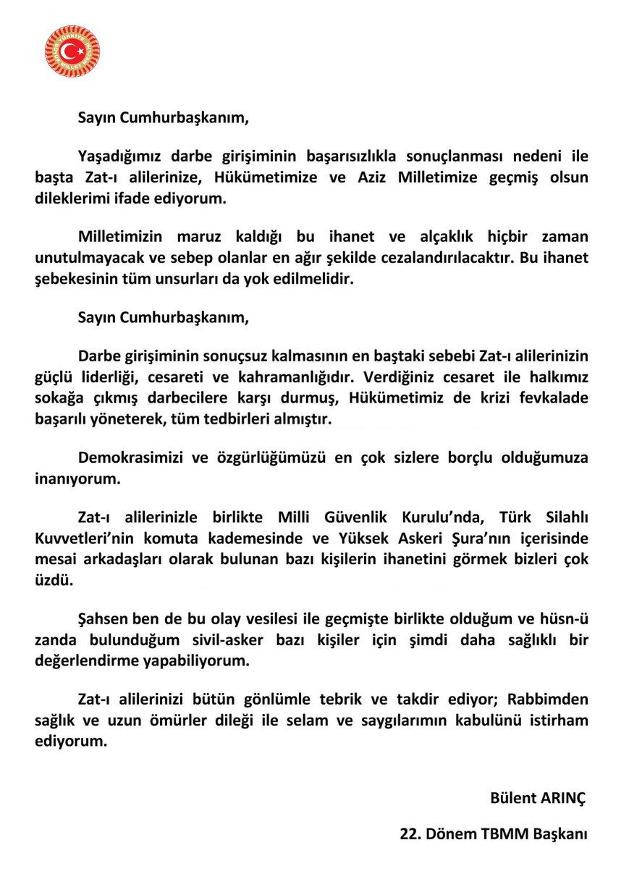 İşte Bülent Arınç'ın Erdoğan'a yolladığı mektup: Ahmet Hakan'a sert yanıt! - Resim: 1