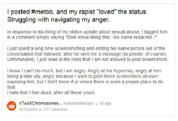 Tecavüze uğradım diye paylaşım yaptı, tecavüzcüsü de beğendi - Resim: 1