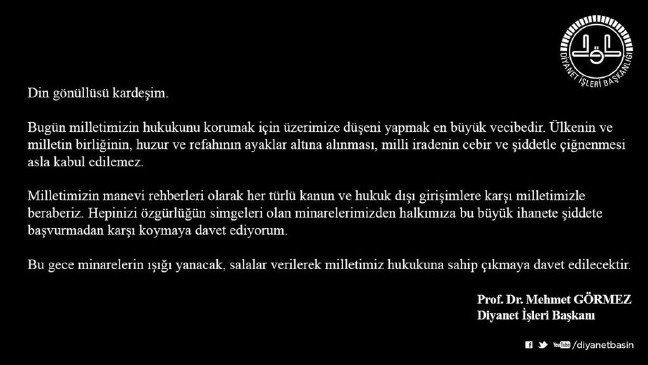 Mehmet Görmez'in o gece gönderdiği talimatın belgesi çıktı - Resim: 1